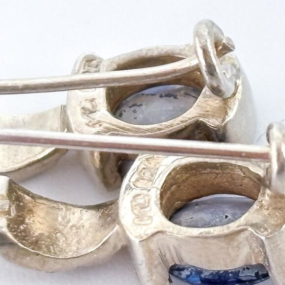 Vintage Sterling Silver 925 Blue Crystal Marcasite Drop Earrings - Picture 6 of 8